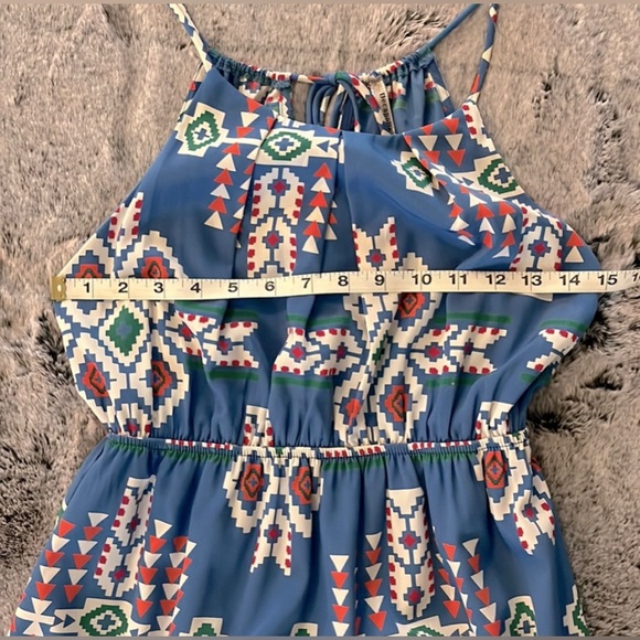 Baby Blue Mini Sundress Aztec Print Spaghetti Strap, Small EUC by Decapolis - Picture 8 of 11